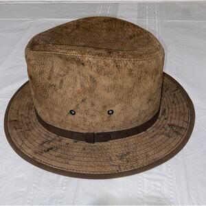 Henschel Hat Company Distressed Leather Safari Hat USA XL Cowboy Vintage